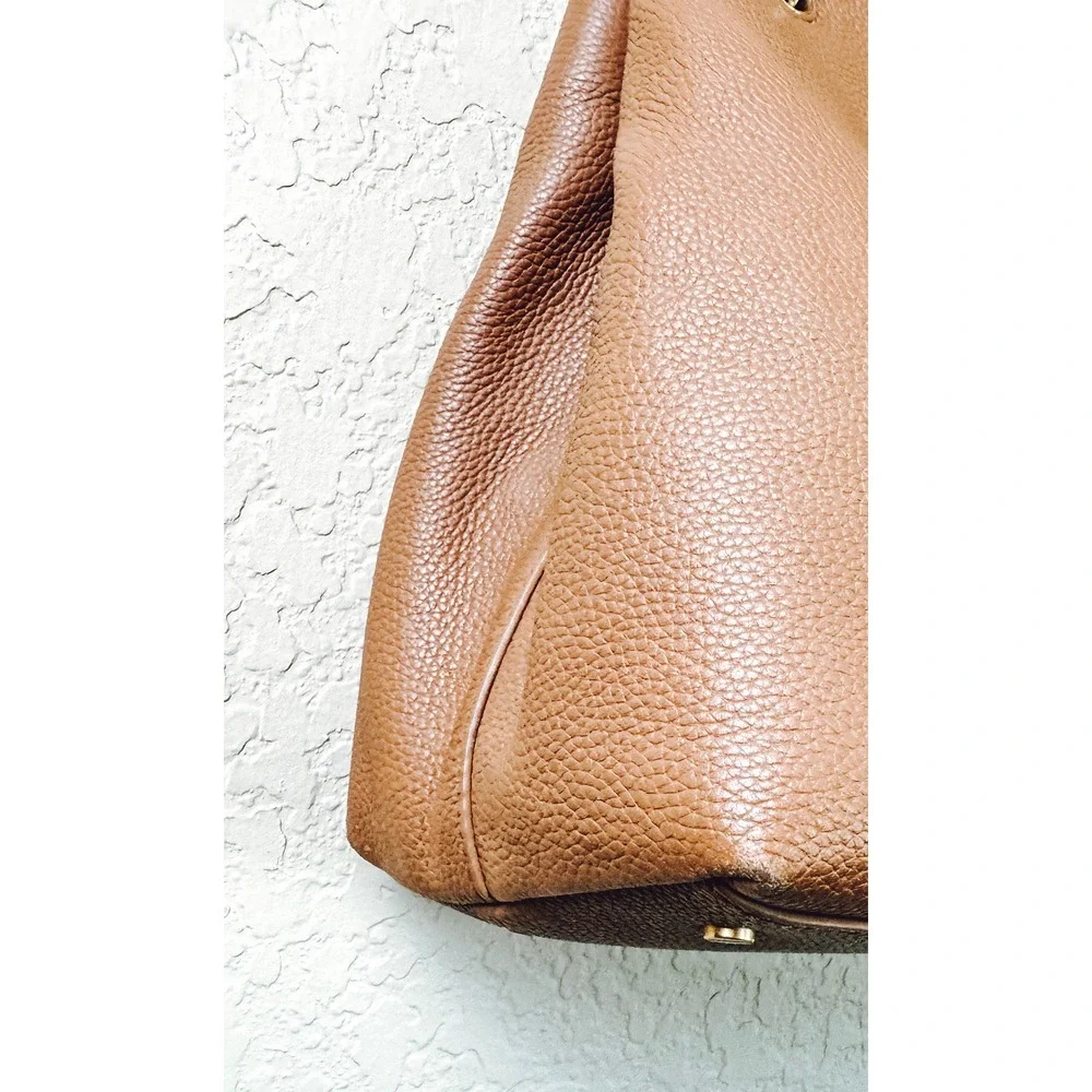 Tory Burch Amanda Large Tote Pebbled Leather Chain Shoulder Bag Camel Tan